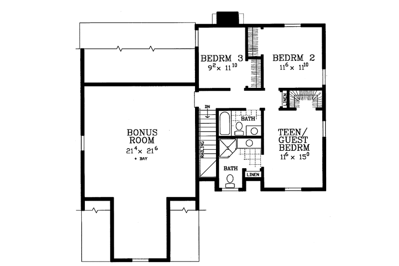 Architectural House Design - Floor Plan - Upper Floor for Colonial House Plan #72-1117 - 4 bed, 3.5 bath