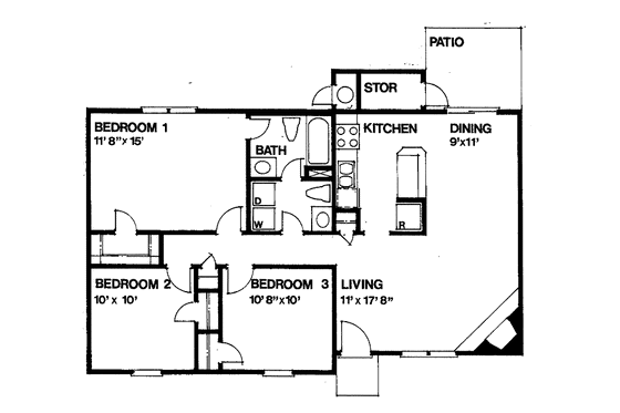Floor Plan - Main Floor for Ranch House Plan #30-241 - 3 bed, 1.5 bath