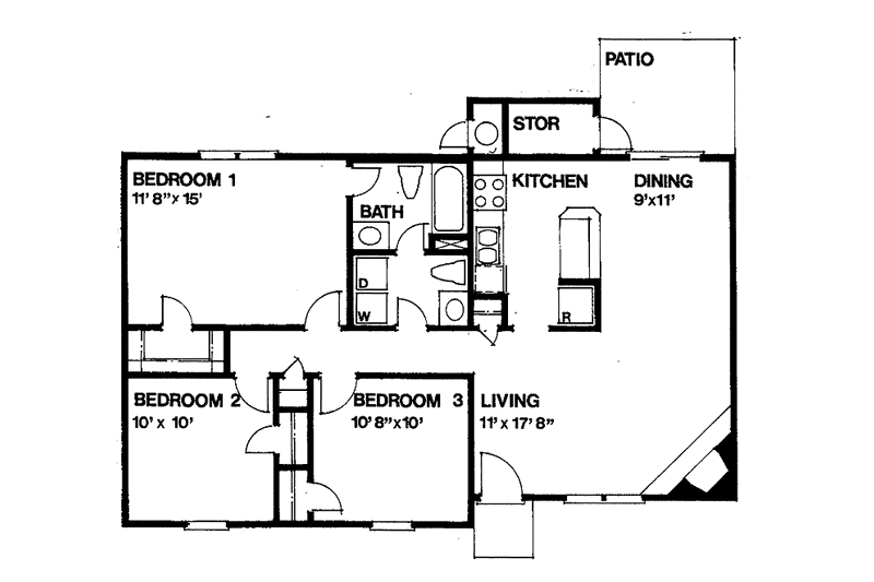 Architectural House Design - Floor Plan - Main Floor for Ranch House Plan #30-241 - 3 bed, 1.5 bath
