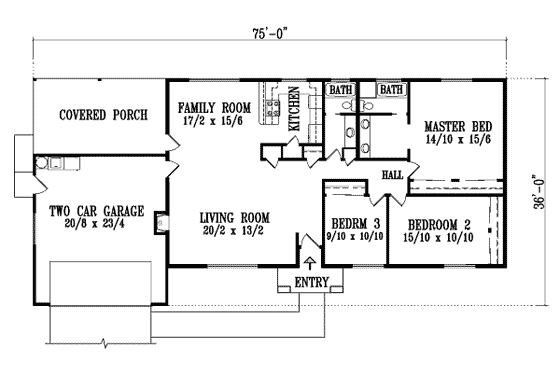 Floor Plan - Main Floor for Adobe / Southwestern House Plan #1-1309 - 3 bed, 2 bath