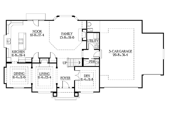Floor Plan - Main Floor for Craftsman House Plan #132-324 - 3 bed, 2.5 bath