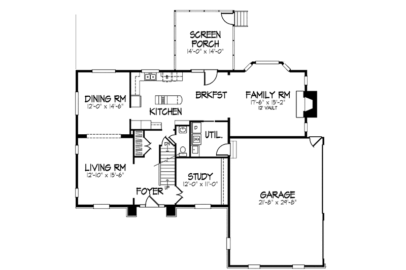 Home Plan - Floor Plan - Main Floor for Colonial House Plan #320-870 - 4 bed, 2.5 bath