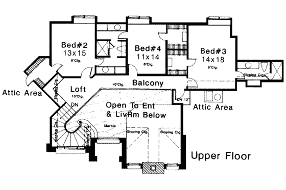 Floor Plan - Upper Floor for European House Plan #310-153 - 4 bed, 4.5 bath