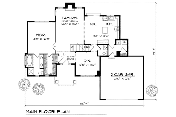 Floor Plan - Main Floor for Traditional House Plan #70-294 - 4 bed, 2.5 bath