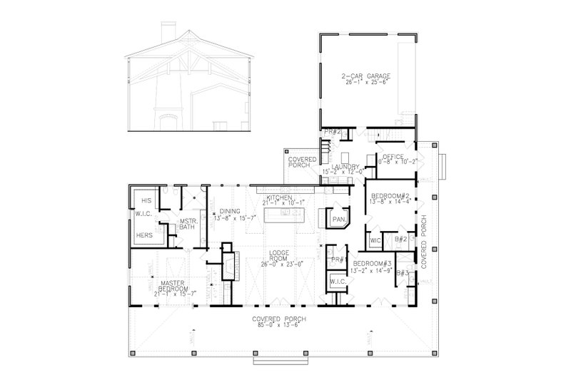 House Plan Design - Floor Plan - Main Floor for Farmhouse House Plan #54-454 - 3 bed, 3.5 bath