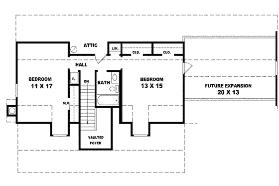 Floor Plan - Upper Floor for Southern House Plan #81-456 - 3 bed, 2.5 bath