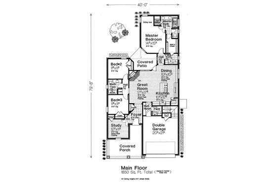 Floor Plan - Main Floor for Craftsman House Plan #310-1317 - 3 bed, 2.5 bath