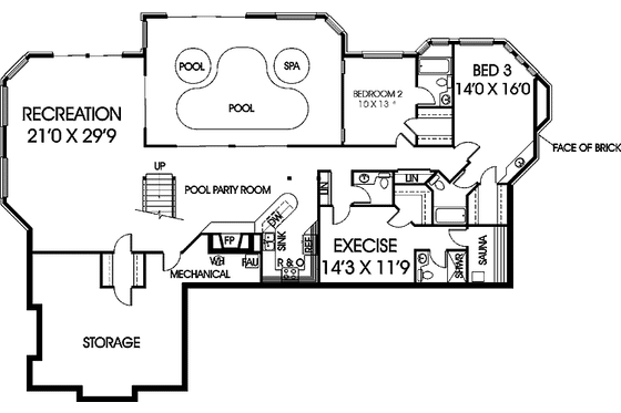 Floor Plan - Lower Floor for Mediterranean House Plan #60-934 - 4 bed, 4 bath