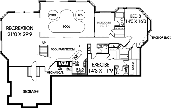 Home Plan - Mediterranean Floor Plan - Lower Floor Plan #60-934
