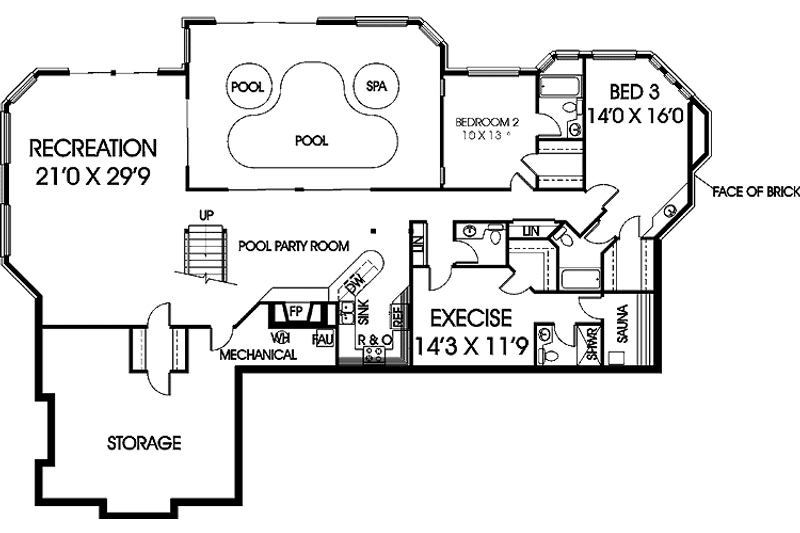 Architectural House Design - Floor Plan - Lower Floor for Mediterranean House Plan #60-934 - 4 bed, 4 bath