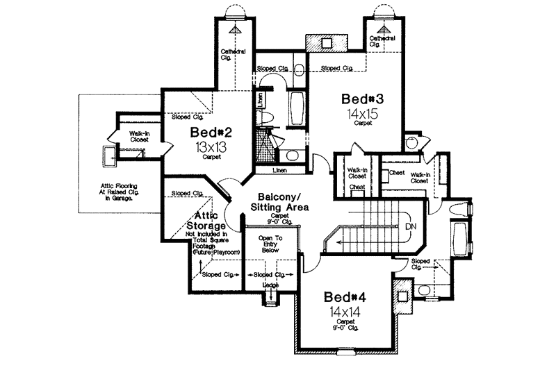 Dream House Plan - Floor Plan - Upper Floor for Country House Plan #310-1019 - 4 bed, 3.5 bath