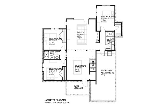 Floor Plan - Lower Floor for European House Plan #901-108 - 4 bed, 3.5 bath
