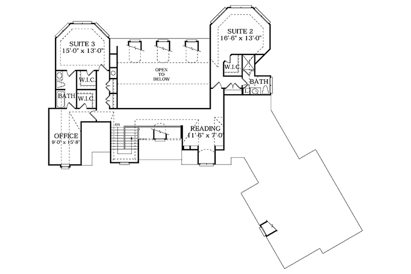 House Blueprint - Floor Plan - Upper Floor for European House Plan #453-376 - 3 bed, 4.5 bath