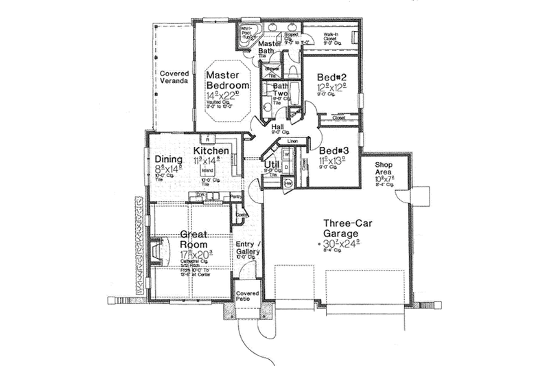 Architectural House Design - Floor Plan - Main Floor for European House Plan #310-1261 - 3 bed, 2 bath