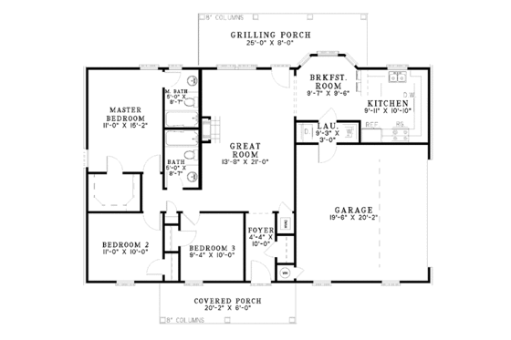 Floor Plan - Main Floor for Ranch House Plan #17-2839 - 3 bed, 2 bath