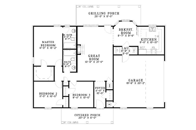 Home Plan - Floor Plan - Main Floor for Ranch House Plan #17-2839 - 3 bed, 2 bath