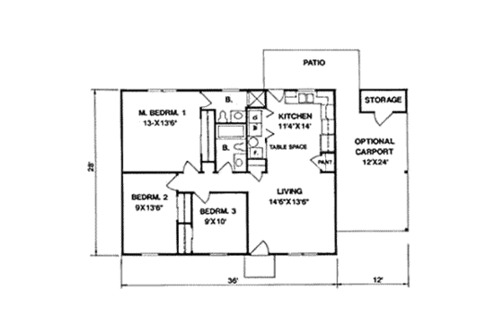 Floor Plan - Main Floor for Ranch House Plan #116-167 - 3 bed, 2 bath