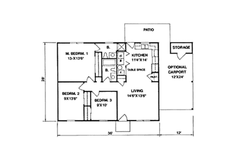 Ranch Style House Plan - 3 Beds 2 Baths 1108 Sq/Ft Plan #116-167 ...