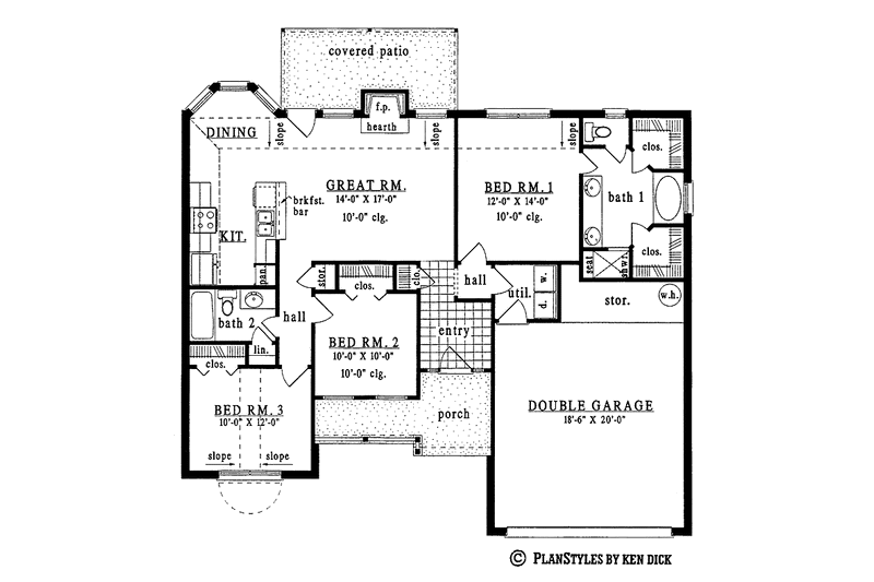 House Design - Floor Plan - Main Floor for Country House Plan #42-473 - 3 bed, 2 bath