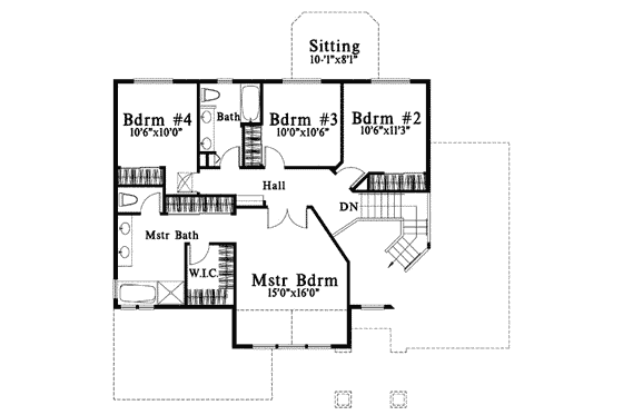 Floor Plan - Upper Floor for Traditional House Plan #78-169 - 4 bed, 2.5 bath