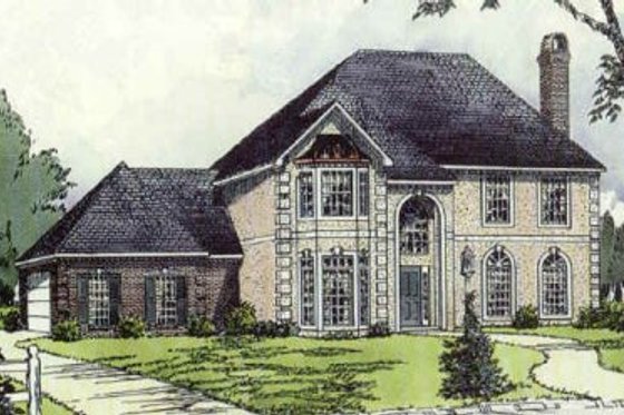 Exterior - Front Elevation for European House Plan #16-205 - 3 bed, 2.5 bath