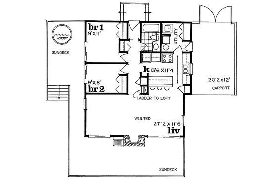 Floor Plan - Main Floor for Modern House Plan #47-102 - 2 bed, 1 bath