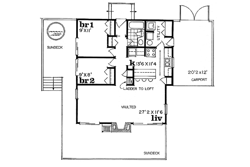 Dream House Plan - Floor Plan - Main Floor for Modern House Plan #47-102 - 2 bed, 1 bath