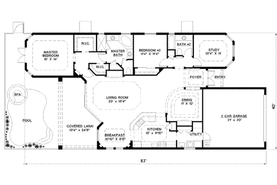 Floor Plan - Main Floor for European House Plan #27-280 - 2 bed, 2 bath