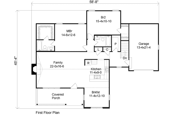 Floor Plan - Main Floor for Country House Plan #22-508 - 2 bed, 2 bath