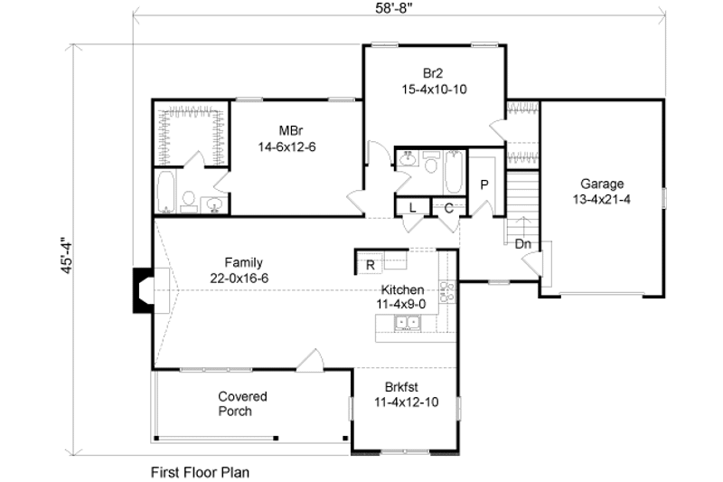 Home Plan - Floor Plan - Main Floor for Country House Plan #22-508 - 2 bed, 2 bath