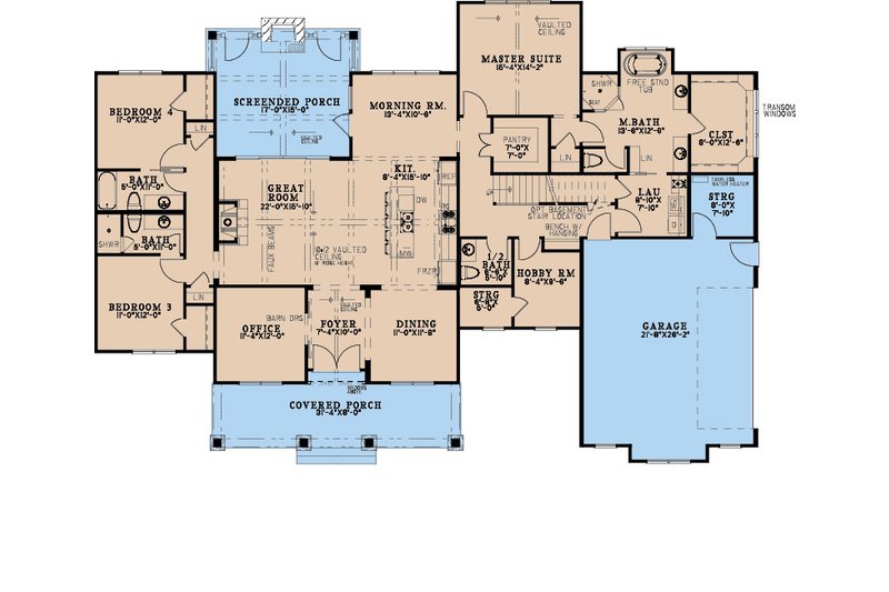 House Blueprint - Floor Plan - Main Floor for Farmhouse House Plan #923-350 - 4 bed, 3.5 bath