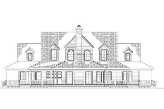 Exterior - Rear Elevation for Country House Plan #72-155 - 4 bed, 3.5 bath