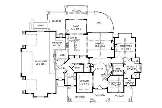 Floor Plan - Main Floor for Craftsman House Plan #920-111 - 3 bed, 3.5 bath