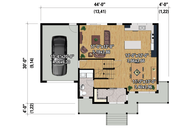 House Plan Design - Floor Plan - Main Floor 1 for Contemporary House Plan #25-4373 - 3 bed, 1 bath