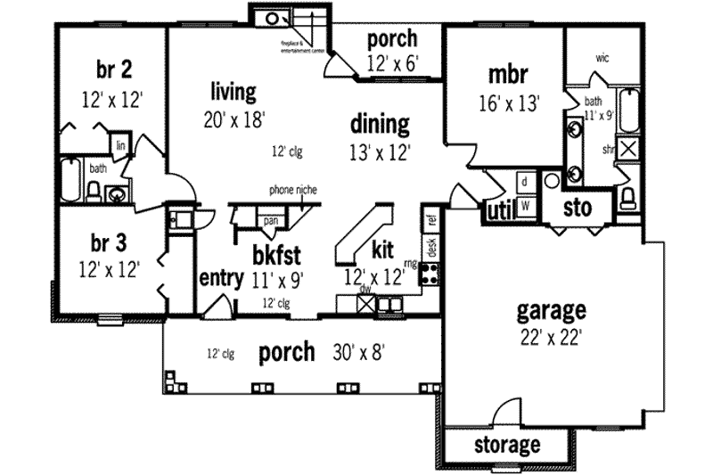 Dream House Plan - Floor Plan - Main Floor for Mediterranean House Plan #45-238 - 3 bed, 2 bath