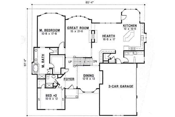 Floor Plan - Main Floor for European House Plan #67-436 - 4 bed, 3 bath