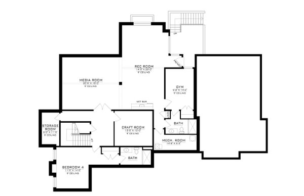 Craftsman Floor Plan - Lower Floor Plan #1086-12
