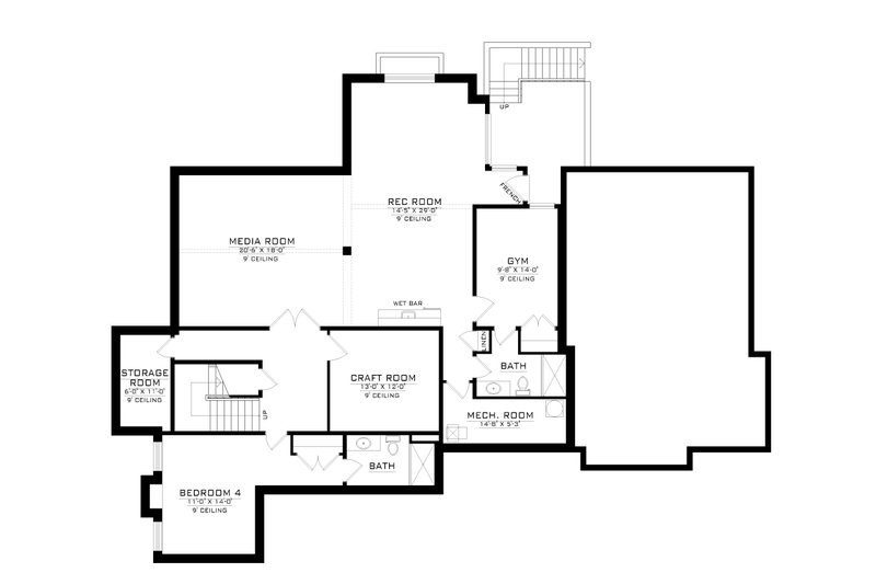 Dream House Plan - Floor Plan - Lower Floor for Craftsman House Plan #1086-12 - 3 bed, 2.5 bath