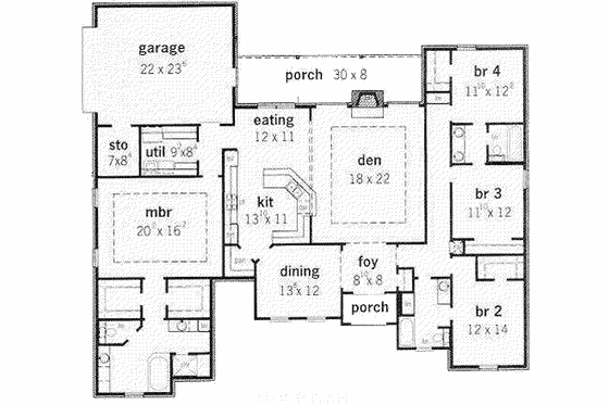 Floor Plan - Main Floor for European House Plan #16-170 - 4 bed, 3 bath