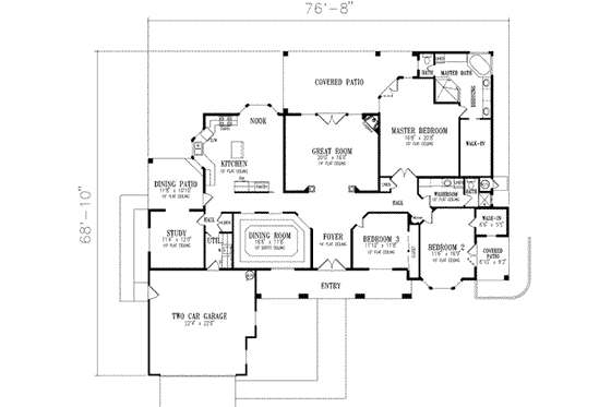 Floor Plan - Main Floor for Adobe / Southwestern House Plan #1-602 - 3 bed, 2 bath