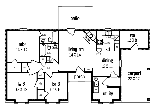 House Blueprint - Ranch Floor Plan - Main Floor Plan #45-216