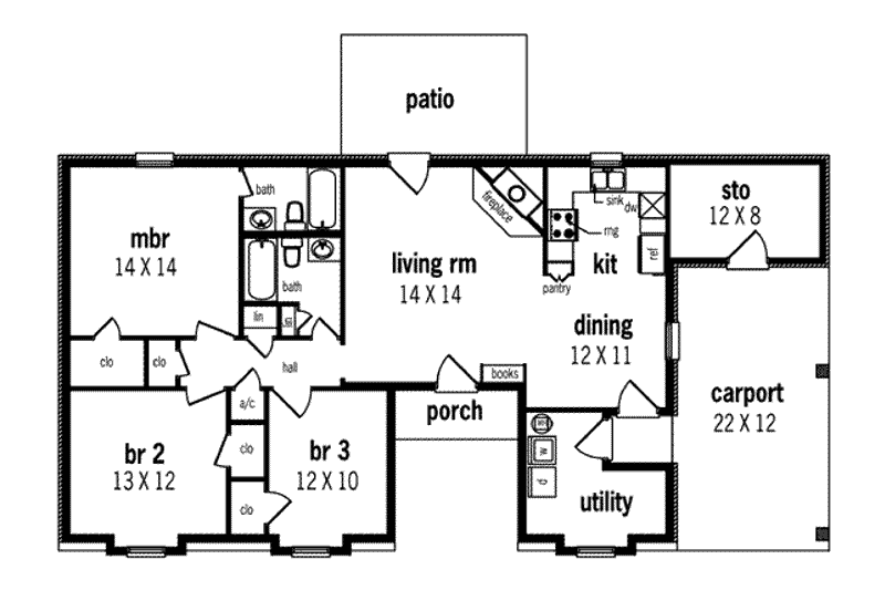 Home Plan - Floor Plan - Main Floor for Ranch House Plan #45-216 - 3 bed, 2 bath