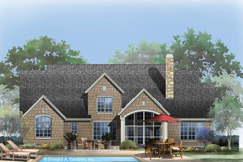 House Plan Design - Exterior - Rear Elevation 1 for European House Plan #929-954 - 4 bed, 3 bath