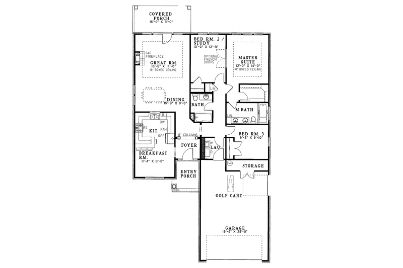 Architectural House Design - Floor Plan - Main Floor for Country House Plan #17-2648 - 3 bed, 2 bath