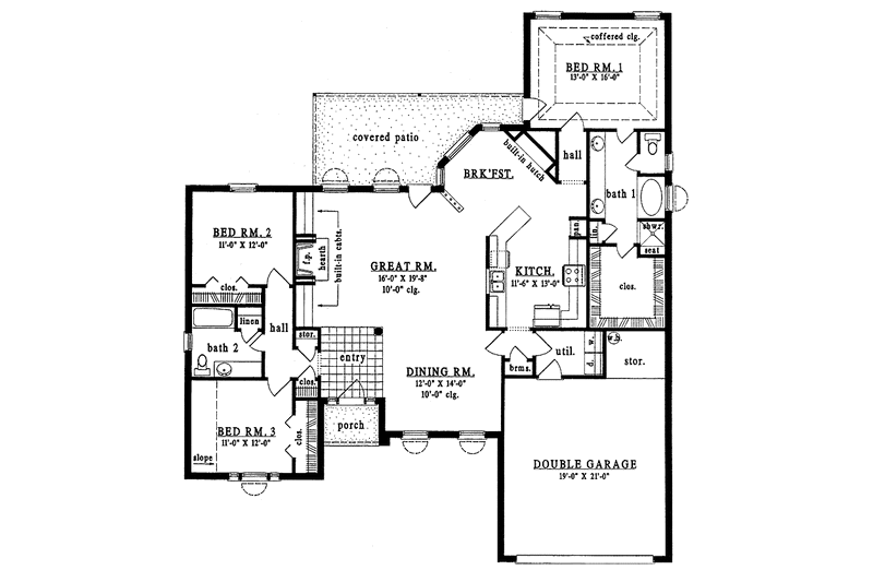 Home Plan - Floor Plan - Main Floor for European House Plan #42-487 - 3 bed, 2 bath