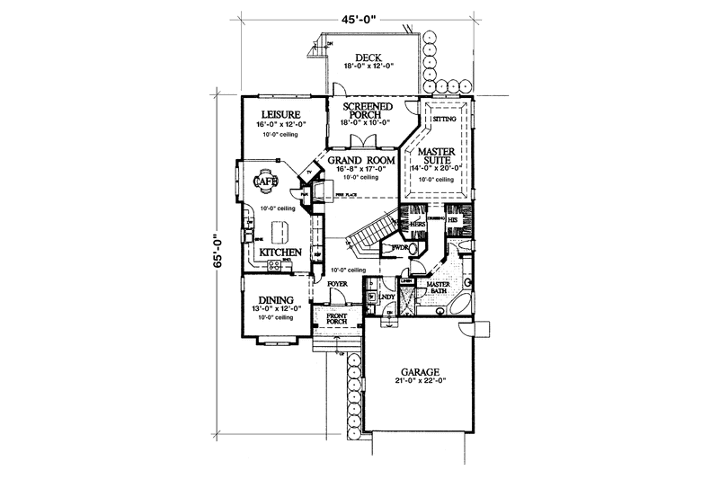 House Blueprint - Floor Plan - Main Floor for European House Plan #1007-23 - 3 bed, 2.5 bath