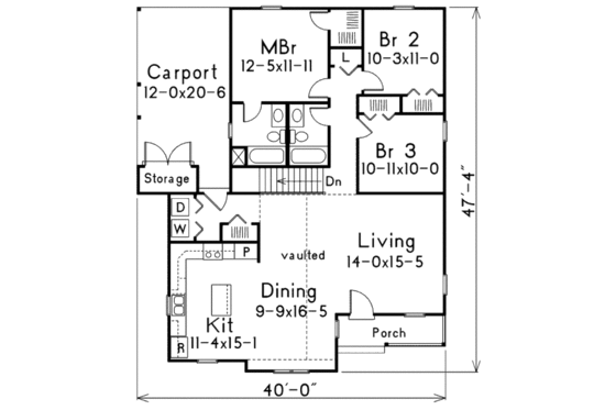 Floor Plan - Main Floor for Ranch House Plan #57-119 - 3 bed, 2 bath