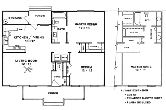 Floor Plan - Main Floor for Cottage House Plan #14-154 - 2 bed, 1 bath