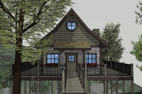 Exterior - Front Elevation 5 for Cabin House Plan #123-115 - 1 bed, 1 bath