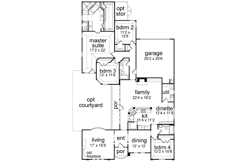 Home Plan - Floor Plan - Main Floor for Mediterranean House Plan #84-701 - 4 bed, 3 bath